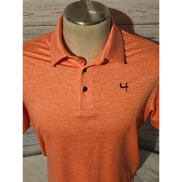 Short Par 4 Men’s Golf Polo Shirt Orange Heather Performance Stretch Size Large - Picture 5 of 9